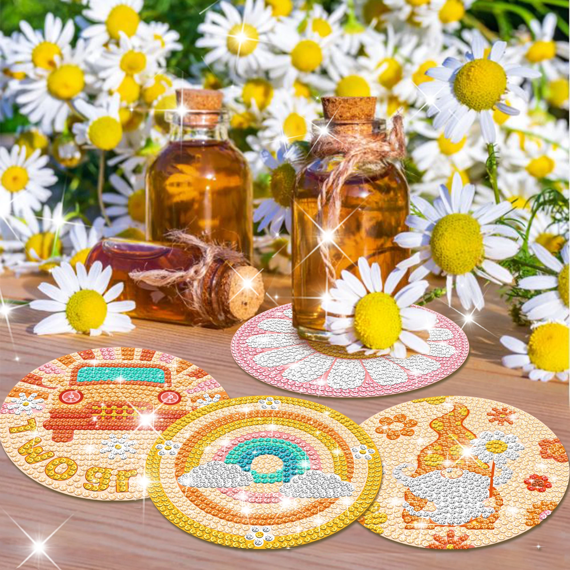 DIY Cow Diamond Painting Coasters Set – 8-Piece With Holder, Arts & Crafts Kit For Adults & Beginners