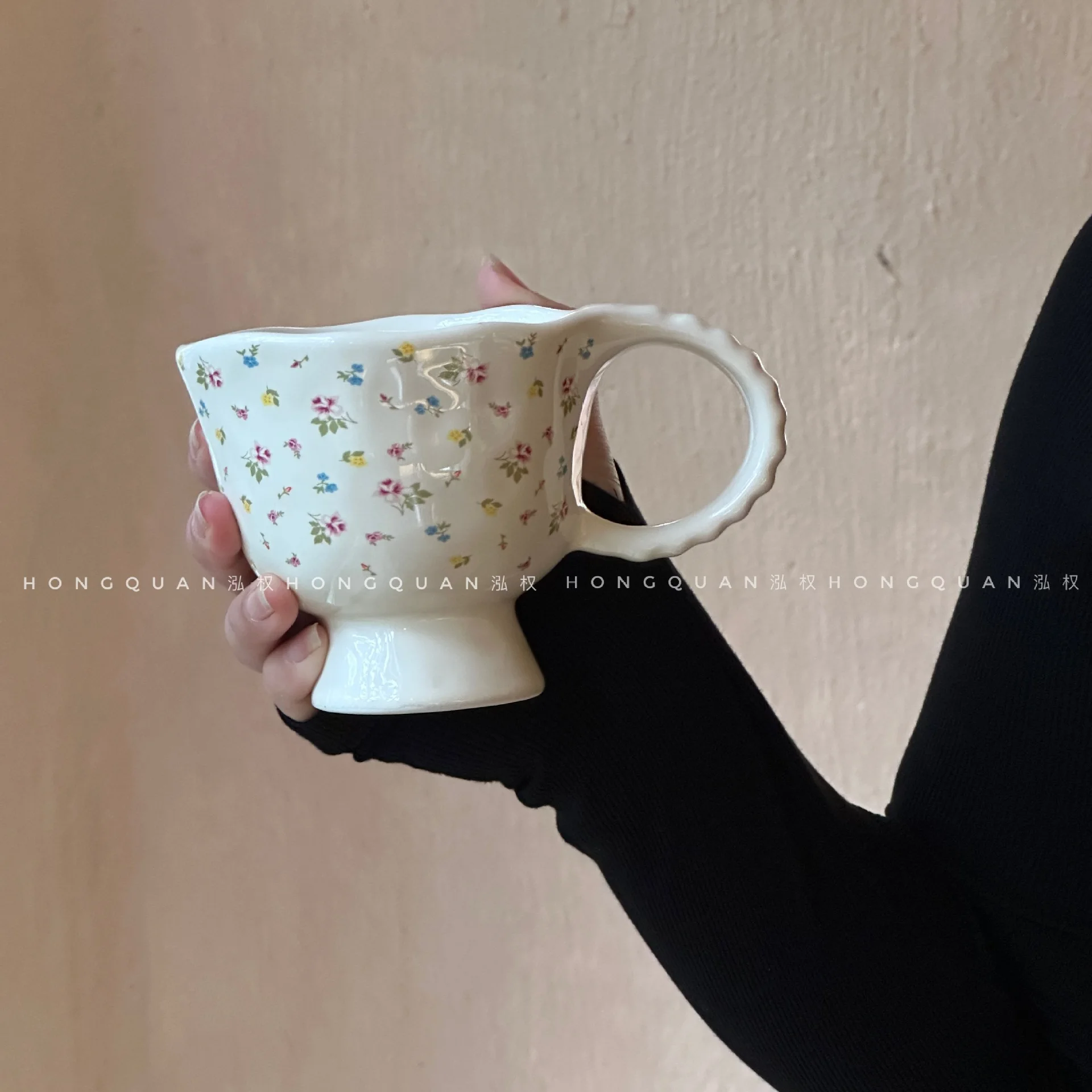 product 2025 new design wholesale retro floral hand pinch gift ceramic water coffee cup mug-55