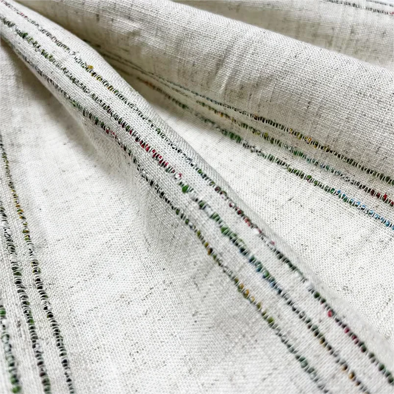 product hot sales luxury organic stretch striped design custom woven girl women men boys flax yarn dyed linen fabric for shirt dress-5