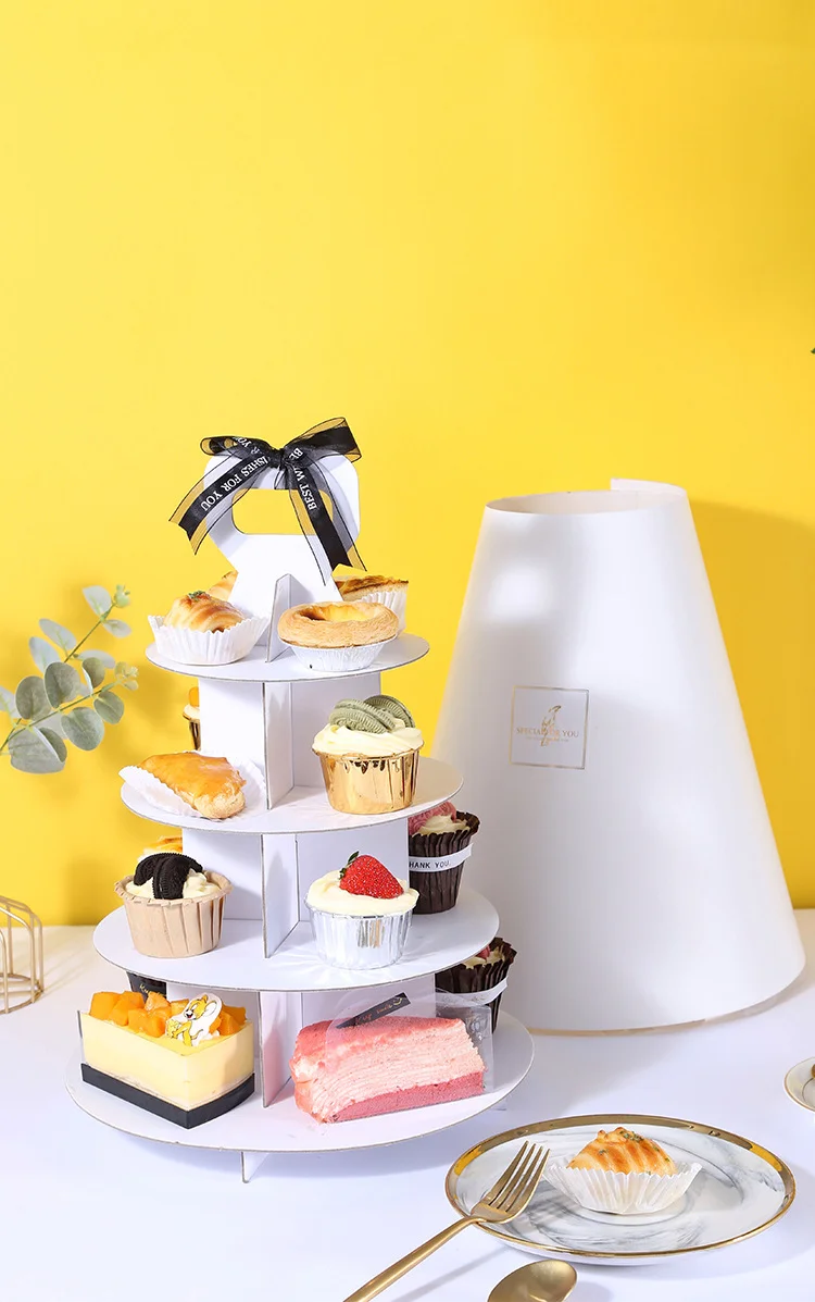 Family Afternoon Tea Cardboard Cake Stand Cake Portable Dessert Multi Layer Storage Rack Packing Box With Hander Buy Clear Paper Cup Cake Stand Dessert Multi Layer Storage Rack Packing Box With Hander Transparent Scatola Torta