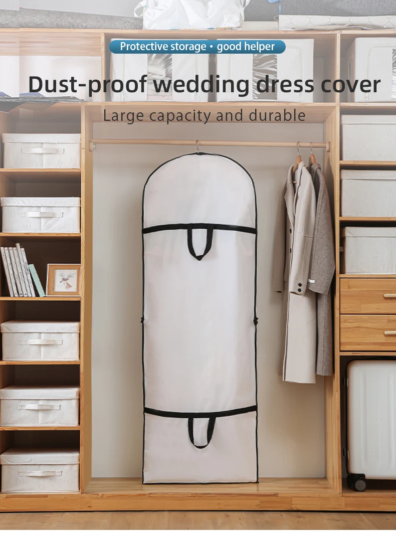 Hot Sale Bridal Wedding Gown Dress Garment Bag Lightweight Dust-Proof Clothes Cover Bags with Full Zipper for Closet Storage