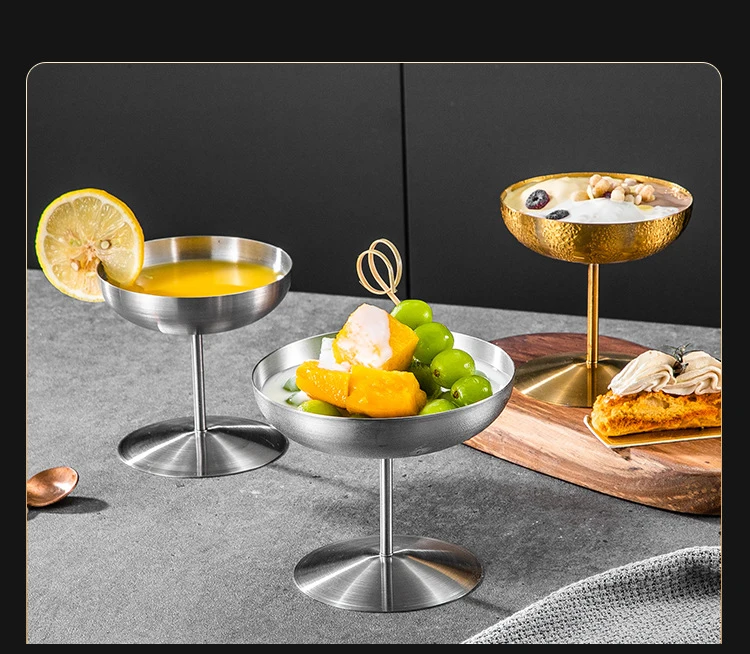 Fast Shipment Golden High Frost-proof Bottom Round Food Safety Metal Yogurt Juice Cocktail Wine Stainless Steel Ice Cream Cup