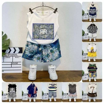 Summer Wholesale Children Kids Clothes Short Sleeve Baby T Shirt Boys Clothing Set Spring Cotton Quantity Custom Suit