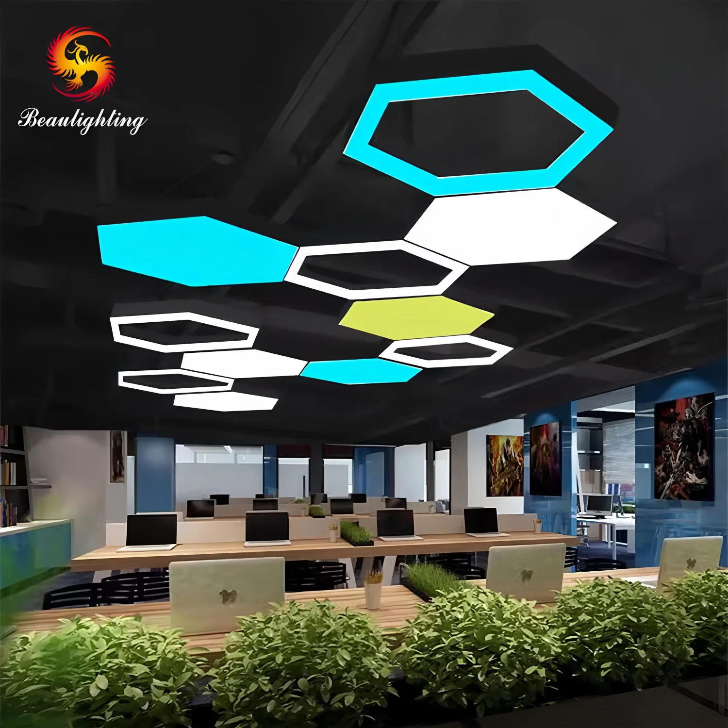 Lustre LED moderne en forme d’hexagone, suspension minimaliste et créative réglable en fer, applique suspendue pour salle à manger, boutique et bureau