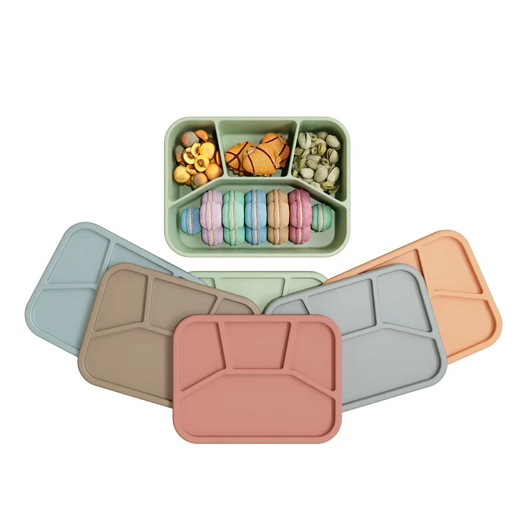 Eco Friendly 4 Compartment Silicon Bento LeakProof School Children Kid Lonchera Bengo Silicone Bento Lunchbox Lunch Box With Lid