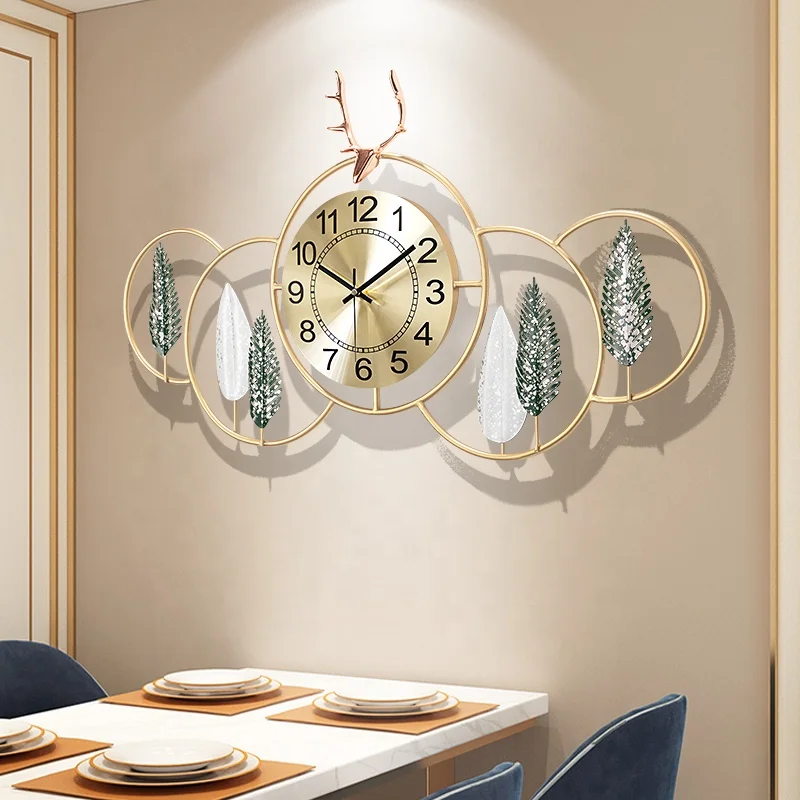 Цифровые часы с указателем Северной Европы Современные Простые настенные для гостиной бесшумные золотые металлические украшение дома