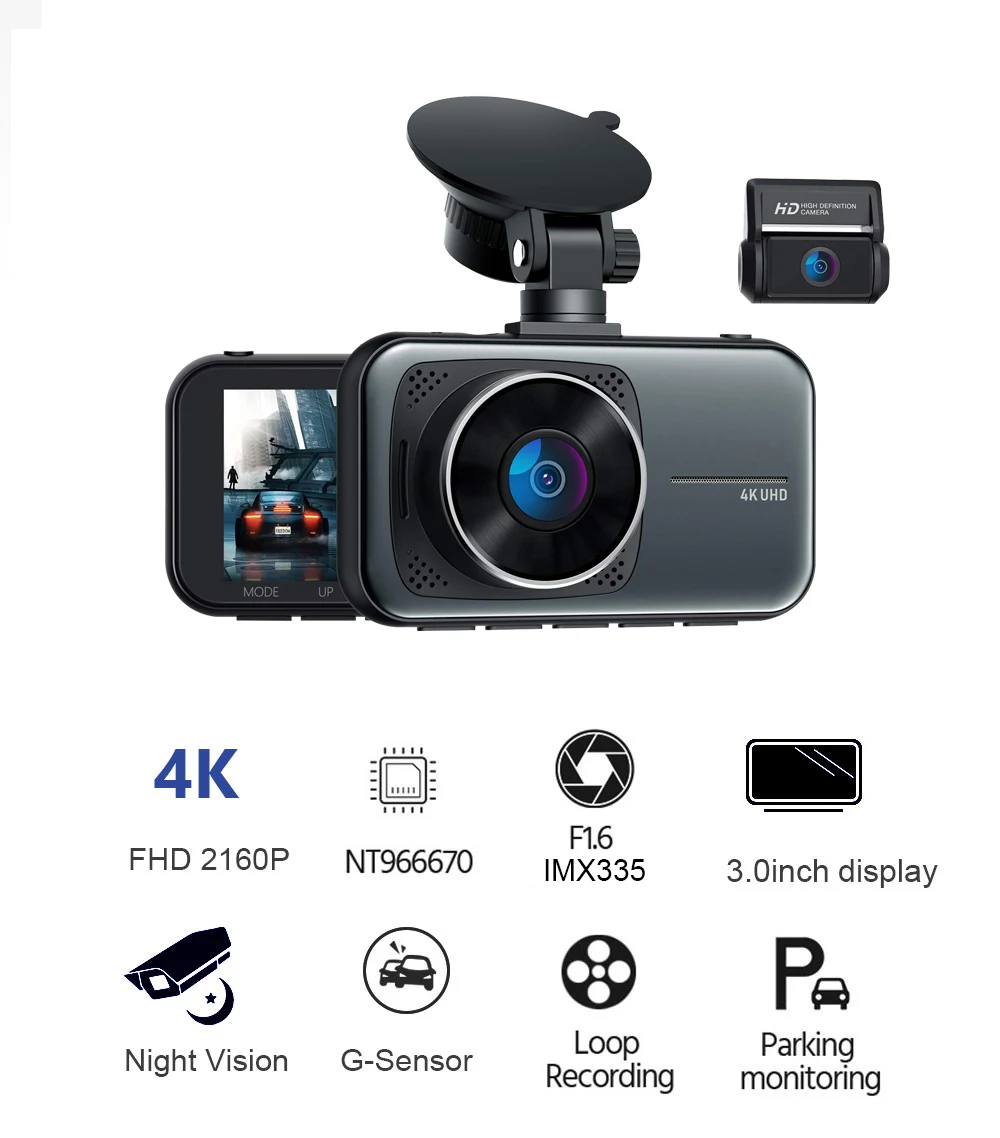 Full Hd 170 Degree Wide Angle Wifi 4k Dual Dash Cam Starlight Night 