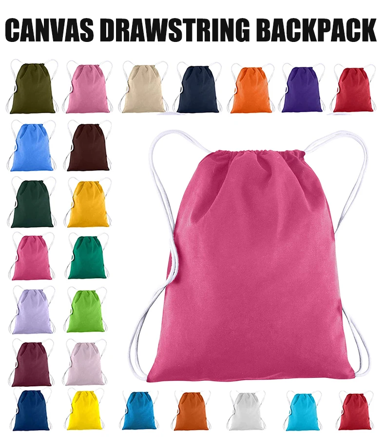 Custom High Quality Canvas Cotton Zipper Drawstring Backpacks Large