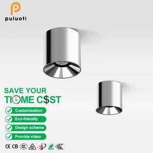 PULUOTI Modern Surface Fixed Spotlight Downlight 7W 12W 36° COB Base Electroplated Silver Anti-Glare for Living Room Home Office