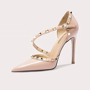 New Elegant Sexy Pointy Head Fat Feet Wide Size Fine Heels Shoes Women's Thin Heel  Sandals Rivet High Heels