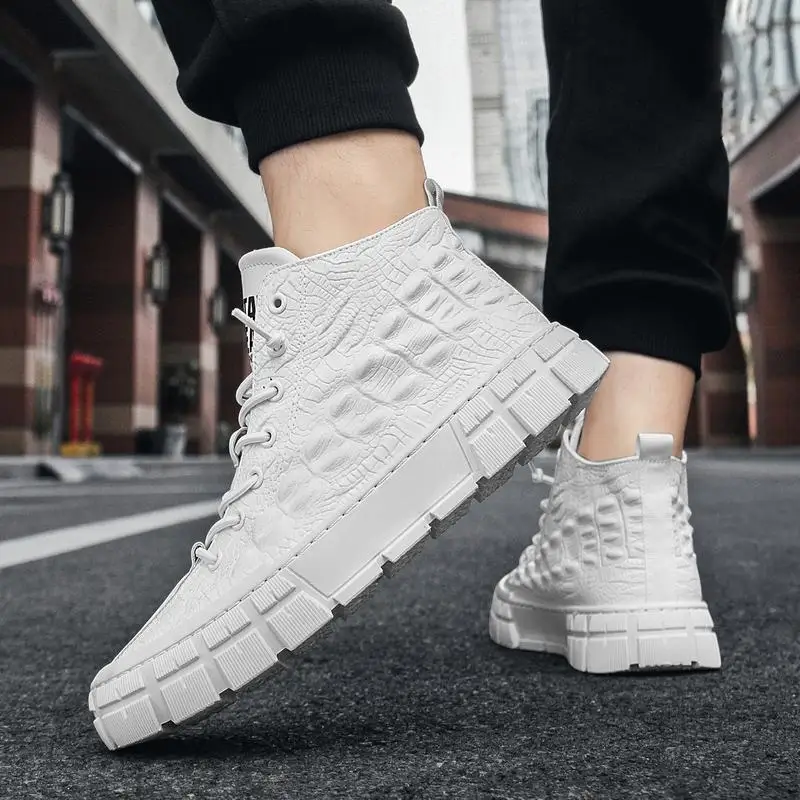 Осенние ботинки до середины топа с крокодиловым узором, мужская обувь, модная повседневная спортивная обувь, прямые продажи с завода