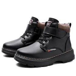 Теплые зимние кожаные ботинки для мальчиков и девочек, Скандинавская уличная хлопковая обувь для детей и взрослых, осенне-зимние ботинки