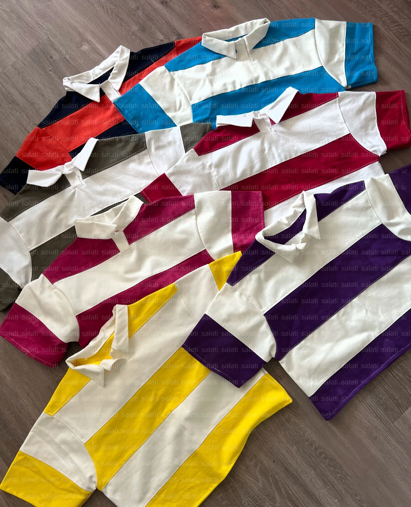 Salati Custom High Quality Cropped 180 Gsm Drop Shoulder 100% Cotton Plain Short Sleeve Stripe Rugby T-shirts Polo Shirts Men