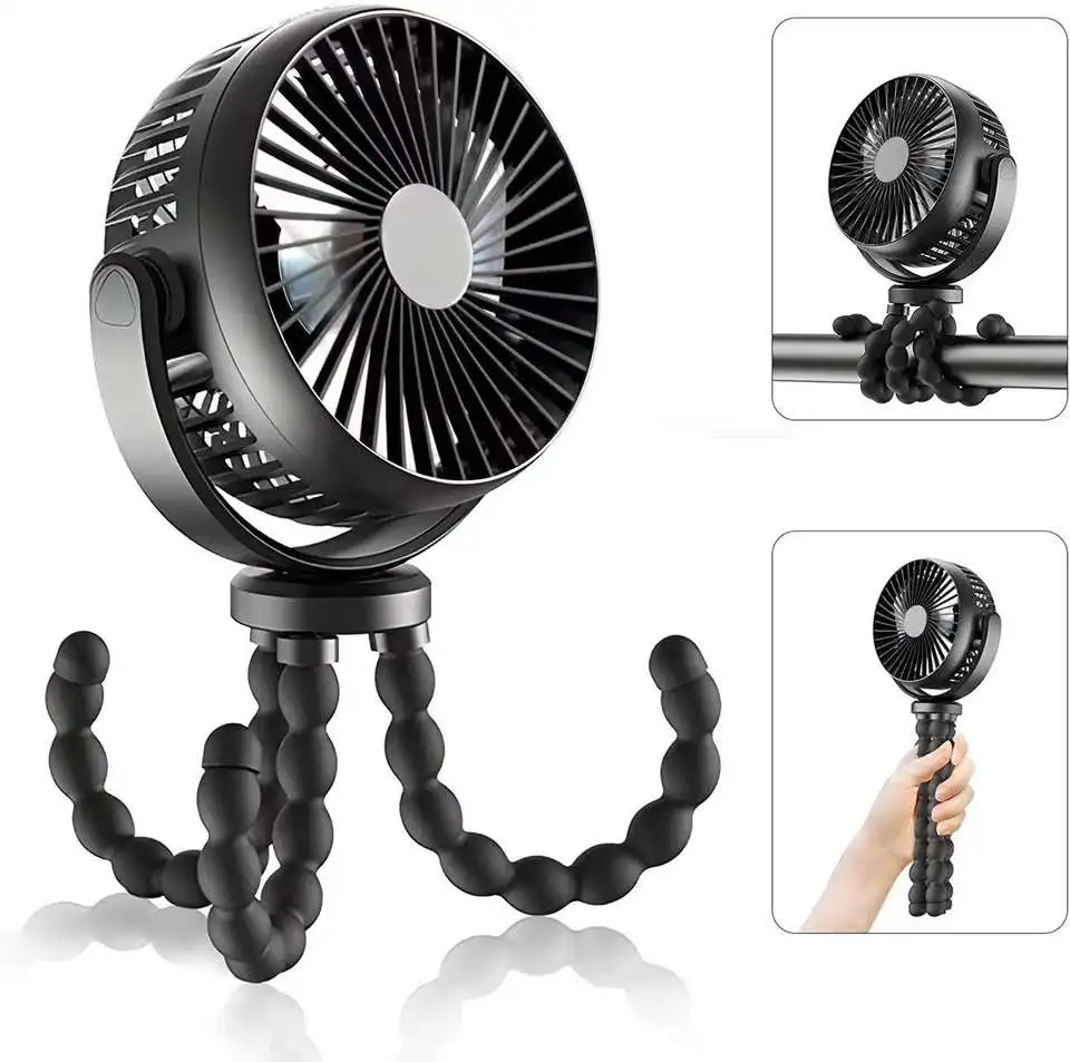 Portable Stroller Fan 5200mAh Battery with Tripod Legs Mini Rechargeable USB Fan Peloton Fan for Treadmill Camping Travel
