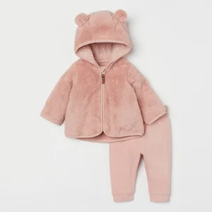 Baby Winter Clothes Polar Fleece Jacket Bear Ears Hat Cute Hooded Newborn Baby Top and Pants Warm Clothes Set