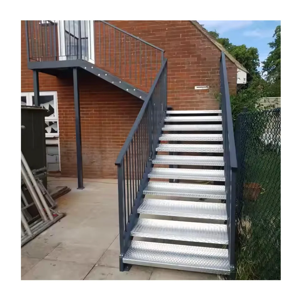 Hot Popular Metal Structure Outside Steel Stair Quartz Stone Step Exterior Staircase