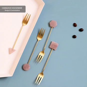 Ins Mood gold Coffee Dessert Spoon Stainless Steel Mini Cake Fork cake desert forks set for Wedding Party gift custom logo
