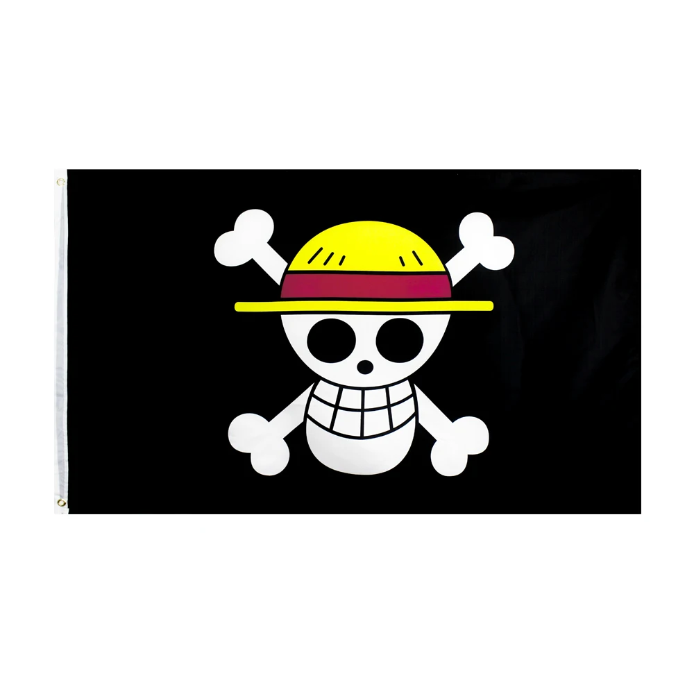 Ready Stock 100% Polyester Flying Style Double Sided Straw Hat Pirates One Piece Luffy Skull Flag