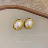 8 #silver needle pleated pearl oval stud earrings