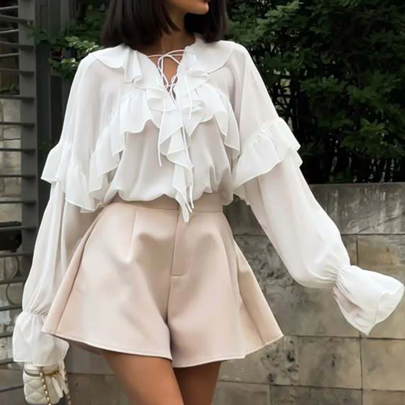 Enyami Flowy Bow Front Tie Top - Versatile Chiffon Shirt