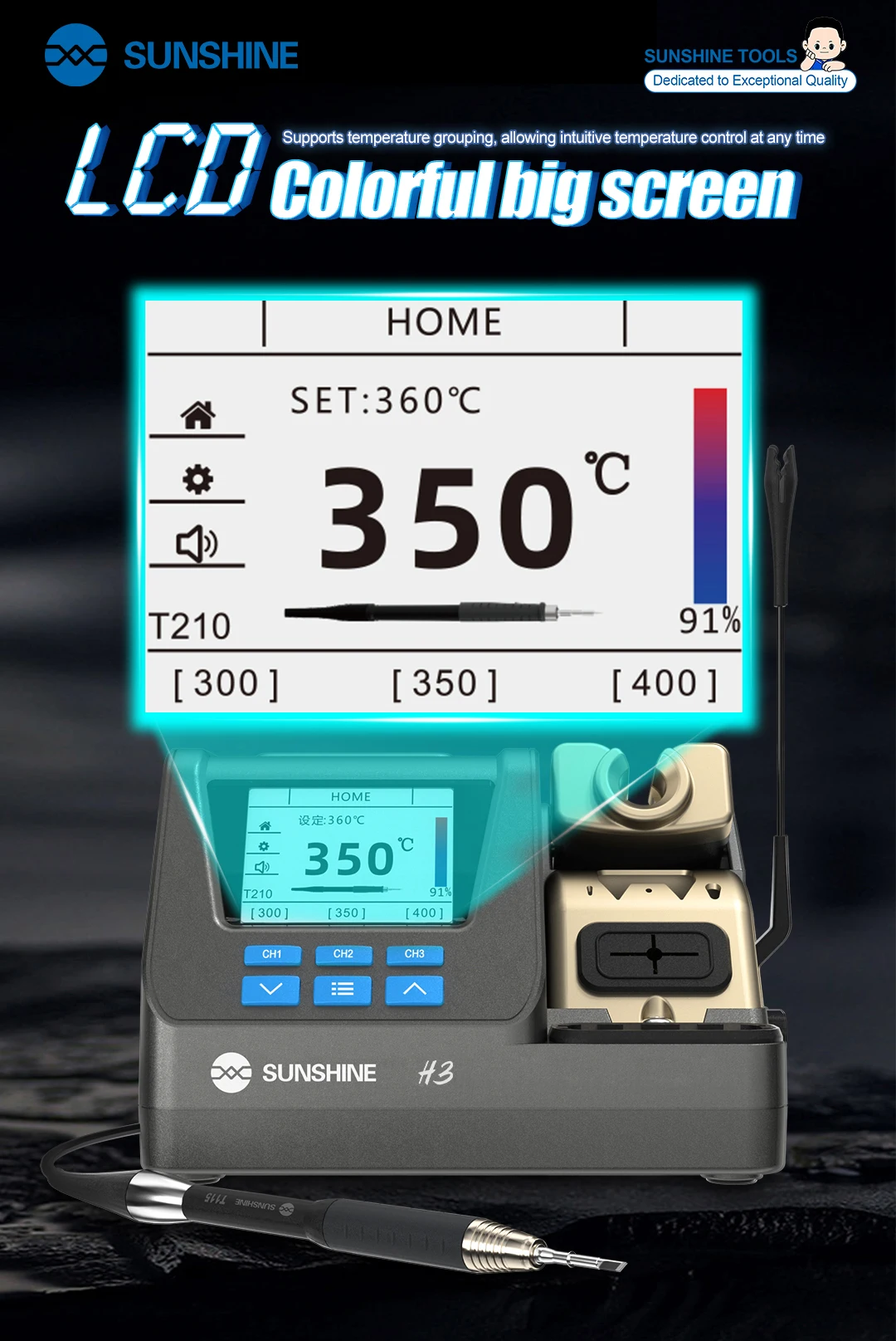Sunshine H3 Rework Station T210 Handle High Voltage 80W Intelligent Welding Station Automatic Sleep Welding for PCB Repair