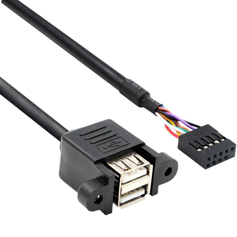 9-pin Header to Dual USB Extension Cable with Panel Mount Double USB Extension PVC Cable with Screw Dupont 2.54 Pitch