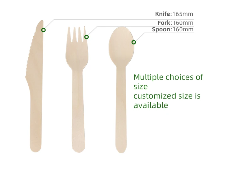 Custom Natural Disposable Wooden Forks Spoon Knife Set Cutlery For