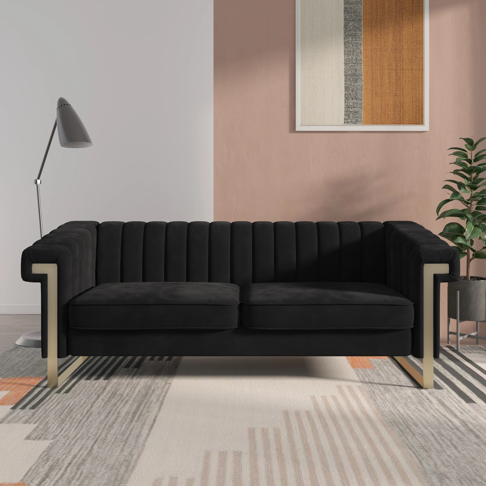 Modernes Licht Luxus Schwarz Samt Lang couch Sofa Wohnzimmer