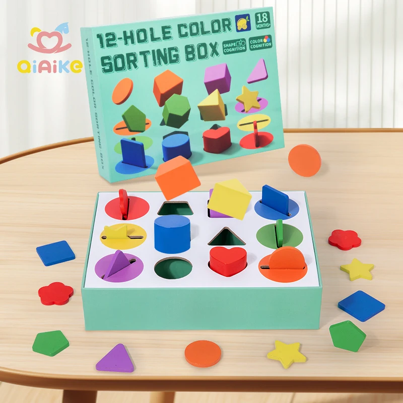 Nieuw Montessori Houten Sorteerspeelgoed voor Peuters met Bijpassende Doos Vormensorteerder Kleur Kinderen Hand-oogcoördinatie Speelgoed Geschenken