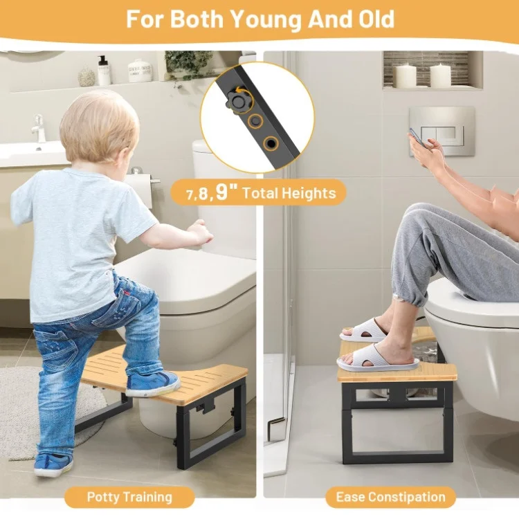 Bamboo Toilet Stool Poop Stool Foldable Adjustable Heights Potty Stool