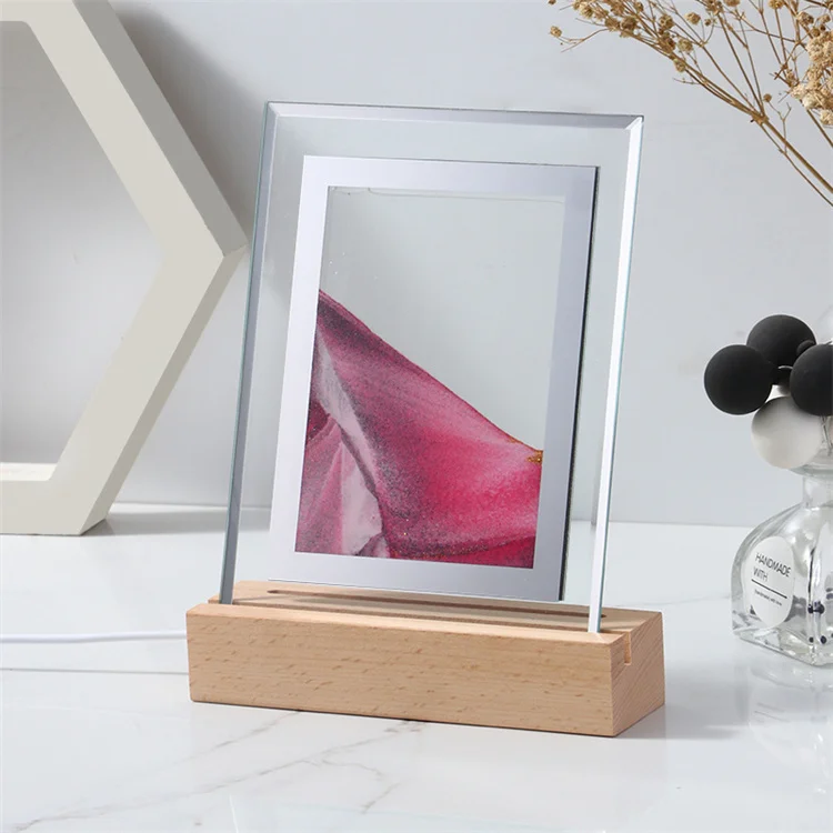 3d Moving Sand Art Rotating Wood Base Sand Painting Flowing Sand Picture Dynamic Display Led Night Light for Kids Gifts