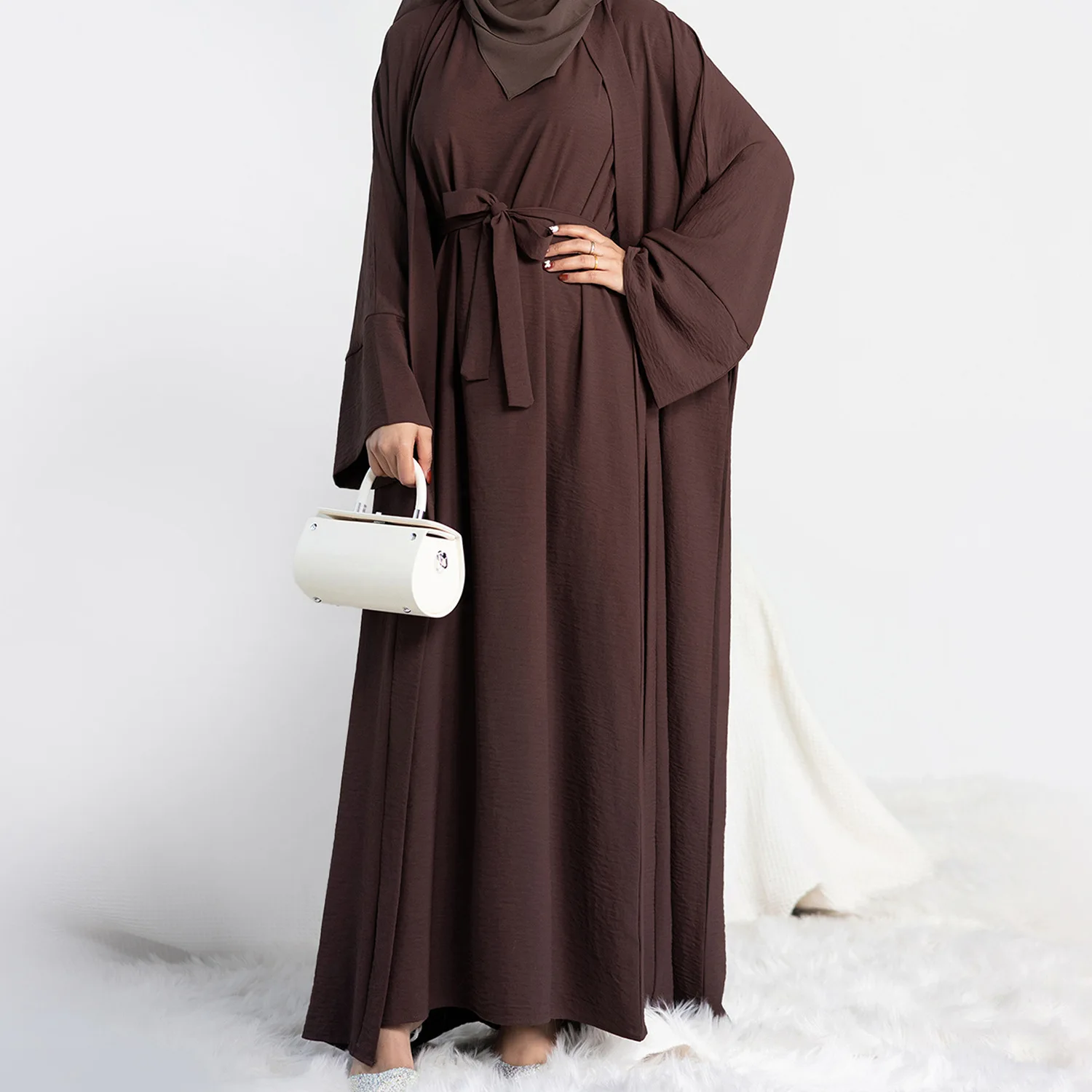 Custom Abaya Set Full Length Solid Color Breathable Abaya Women Muslim Dress Luxury Abaya Set