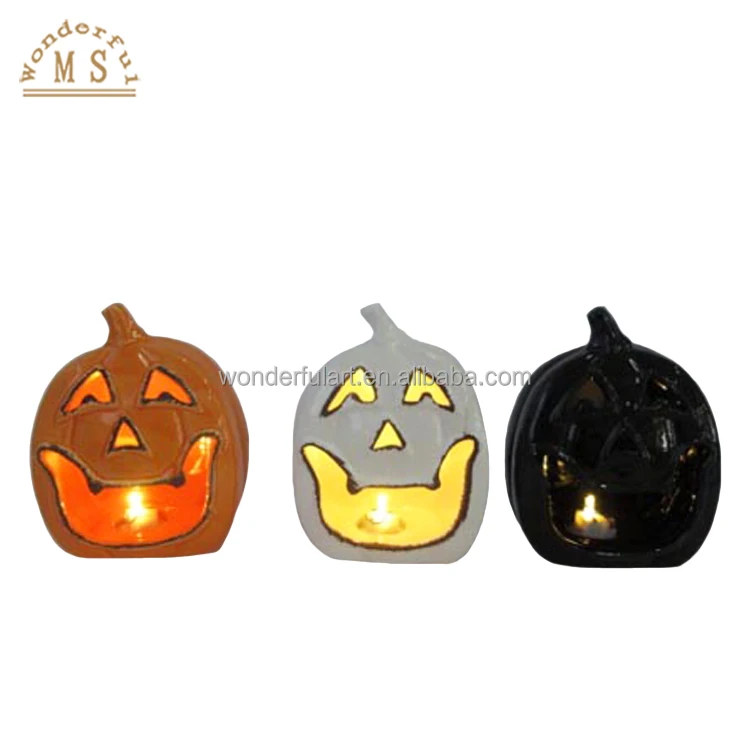 Novel Handmade Ceramic LED Halloween Pumpkin Decoration Interior Traditional Car Halloween Decor Giftbox Lantern For Tabletop