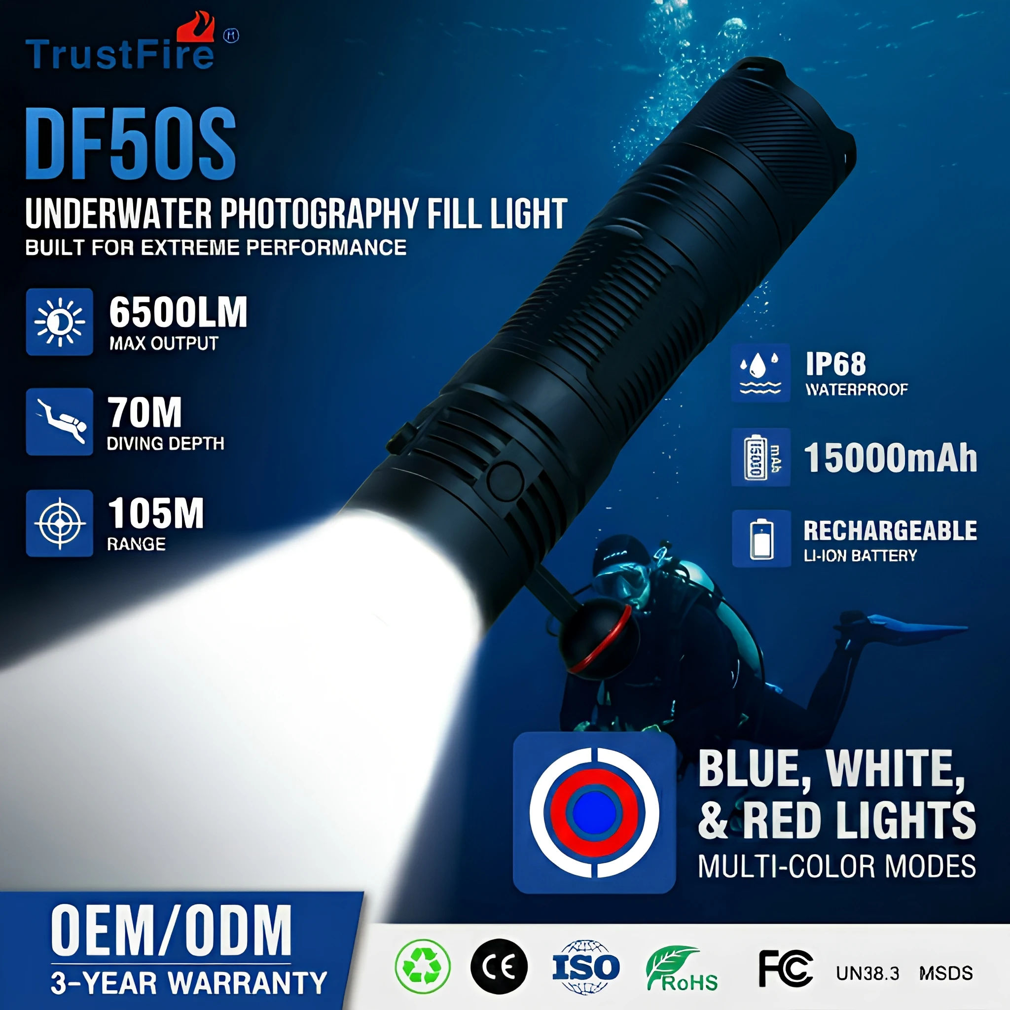 TrustFire DF50 スキューバダイビングフラッシュライト 水中ライト TrustFire DF50 スキューバダイビングフラッシュライト 水中ライト