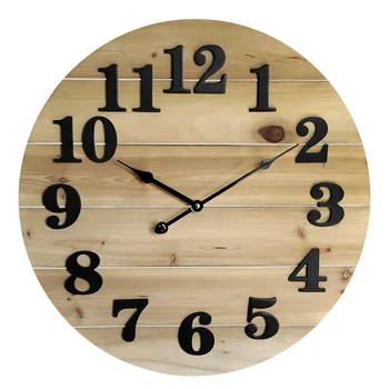 Farmhouse Retro Big Wall Clock Splicing Wooden Strips Vintage hanging Wall Clock