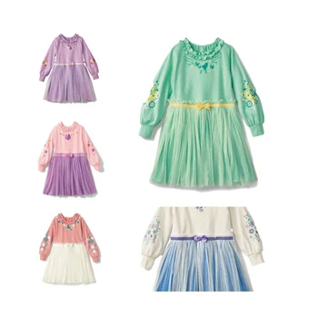 2024 New modern beautiful long-sleeved casual dress for girls ages 2-7