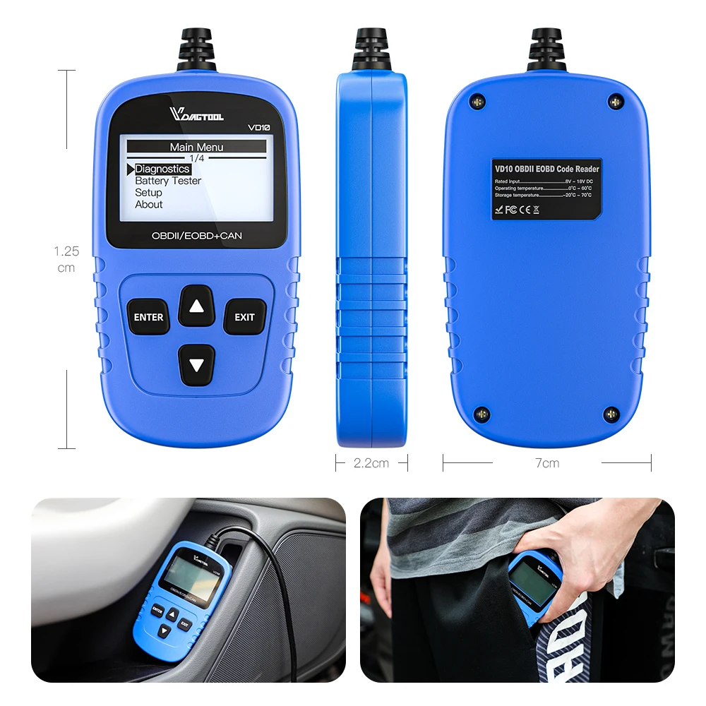 Vdiagtool VD10 OBD2 Scanner Car Code Reader EOBD OBD2 Scan Tool Check Engine Fault Code Read PK CR3001 319 ELM327 AD310
