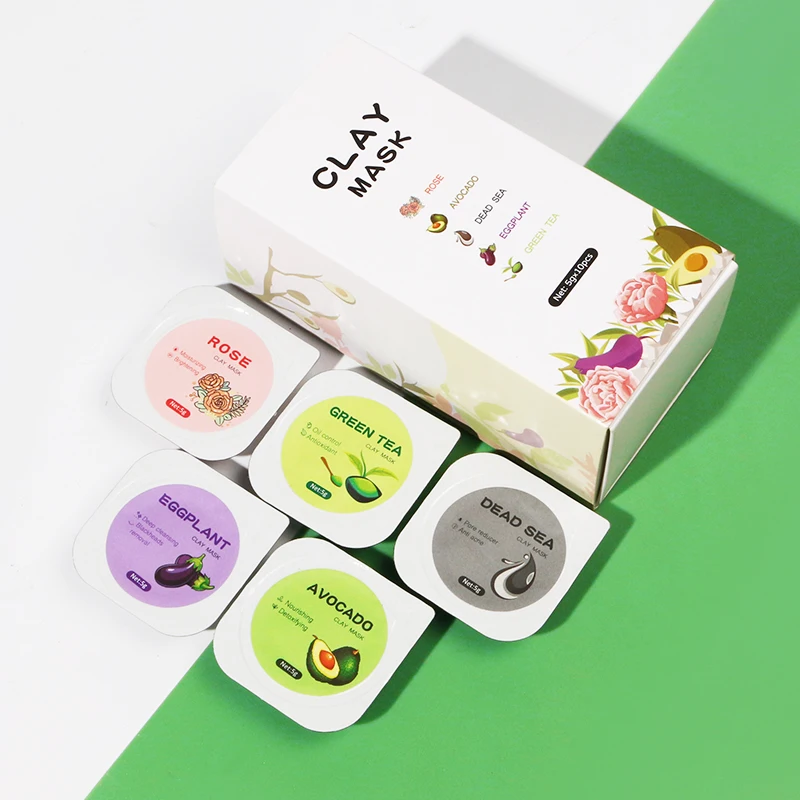 Organic Clay Mask Kit Private Label Turmeric Green Tea Pink Rose Face Mud Clay Mask Facial Mask for Acne Skin