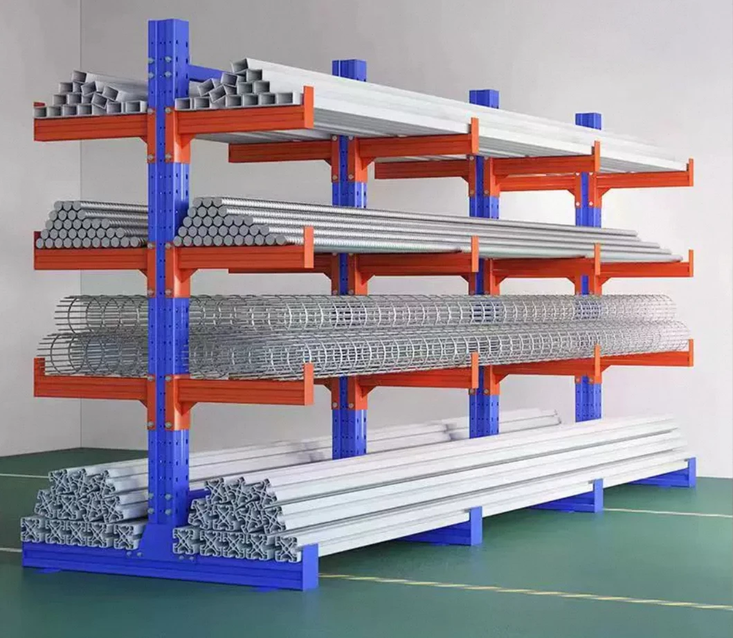 Heavy Duty Custom-Made Cantilever Rack with Thickened Metal Aluminum Tube Arms Single/Double Sided for Industrial Use
