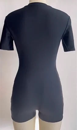 STOCK Two Colors Short Sleeve Diving Swimsuit Sheer Mesh Insert Boyleg Short One Piece Swimwear Surf Bathing Suits