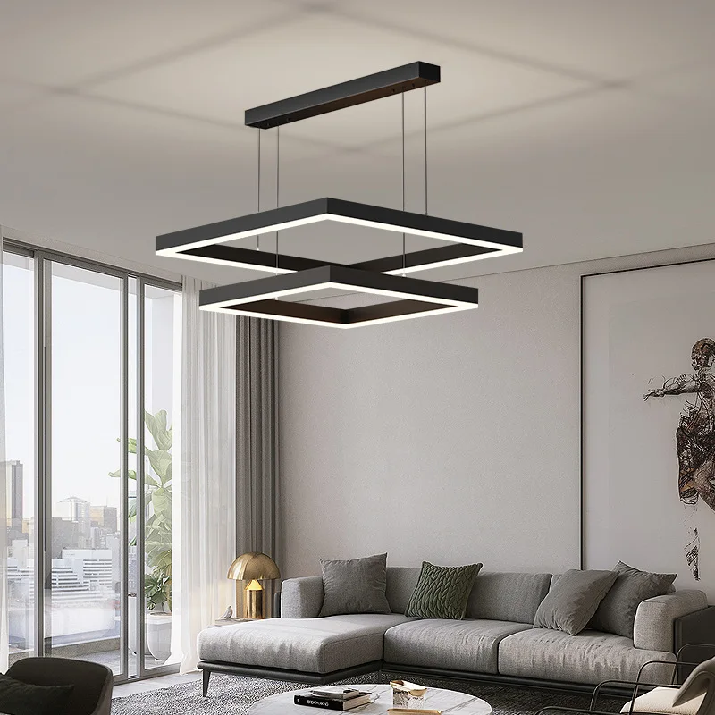 Nordic Contemporary Pendant Lighting Modern Rectangle LED Chandelier Big Pendant Light