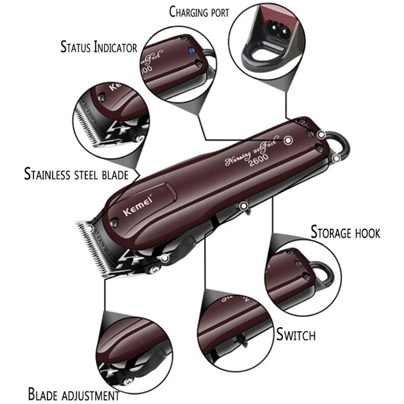Kemei Salon Rechargeable Professional Electric Hair Clippers Cordless