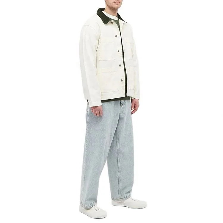 Custom Chore Men Canvas Jackets with Button Closure 4 Front Pockets and Stand Collar