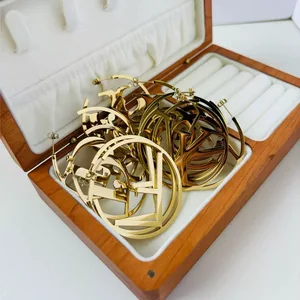 Fashion Brand Designer Stainless Steel 18K Gold Plated Large Waterproof Round Earrings for Women.