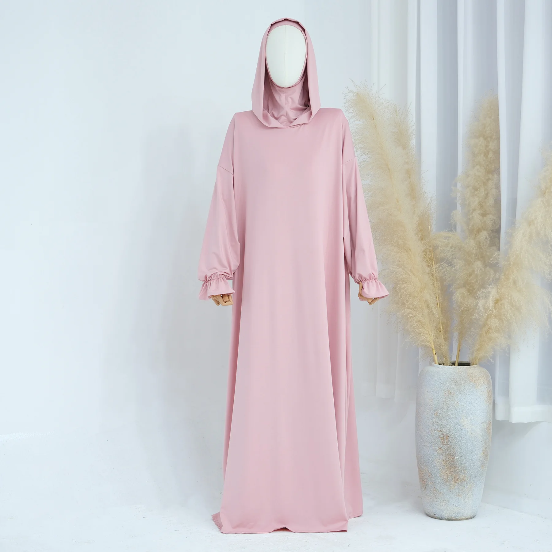 knee length dresses for ladies KAFTAN DRESS LIGHT PINK  Sukoon Hijab