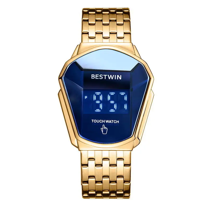 BESTWIN Cool Locomotive Mens Watches Top Brand Luxury Quartz Gold Wristwatch Men Waterproof Geometric Shape Relogio Masculino