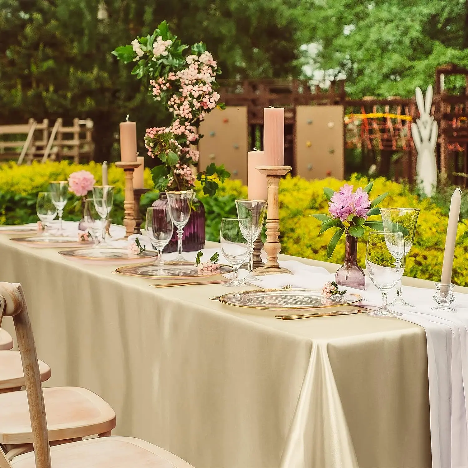 Overlay Satin Table Cover Rectangle Bright Silk Smooth Fabric Decoration for Wedding Tablecloth supplier