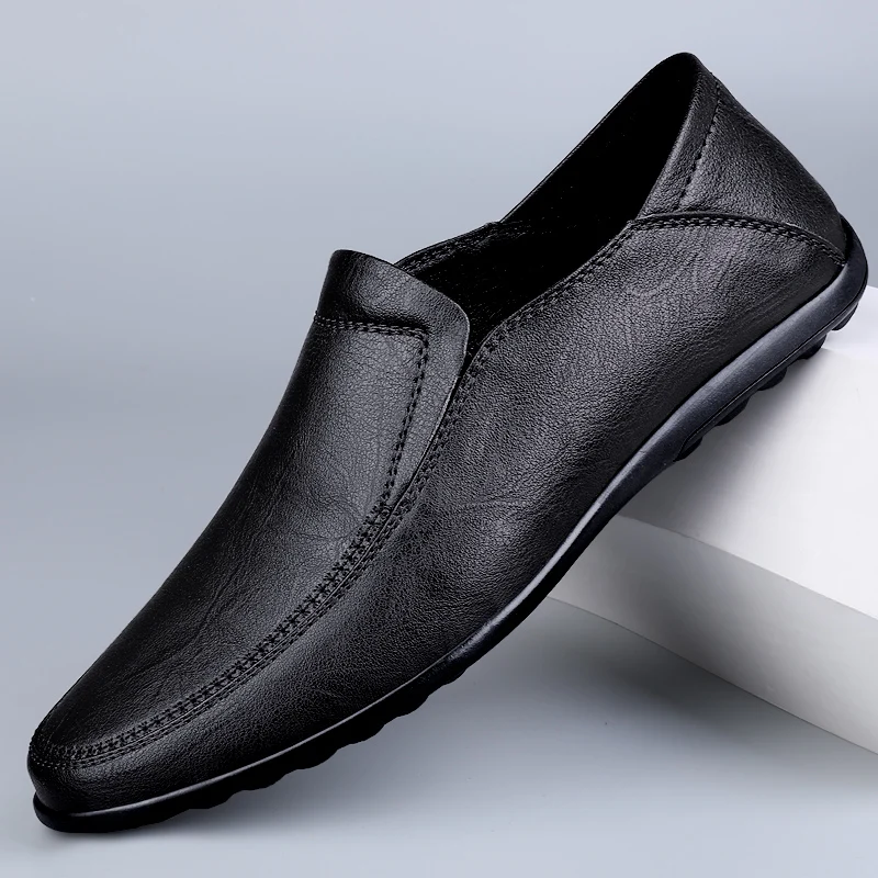 Men's Genuine Leather Shoes Waterproof Handmade Sewing Loafers Comfortable Casual Large Size Walking Shoes Driving Shoes