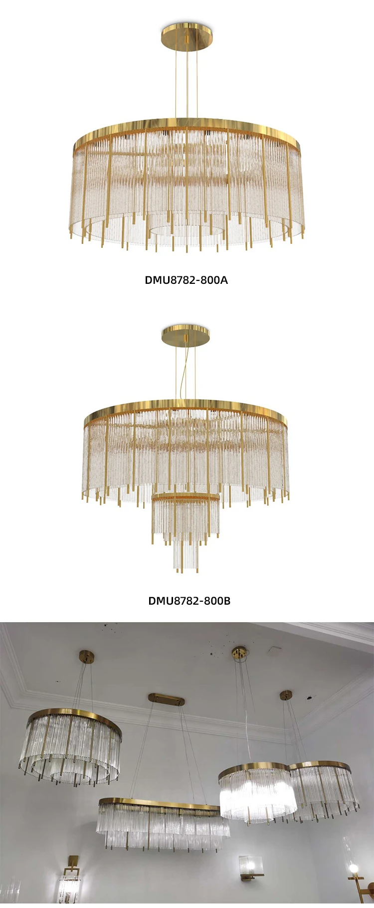 dmu8782 light luxury style indoor decoration lighting custom art frame glass project chandelier -4