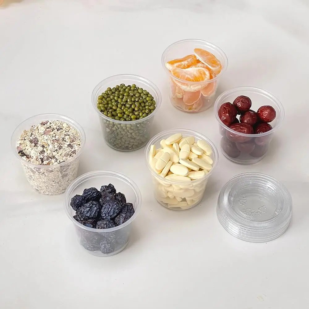 1.5 oz Disposable Clear Plastic Sauce Cups with Lids Free Sample Portion &  Souffle Cups